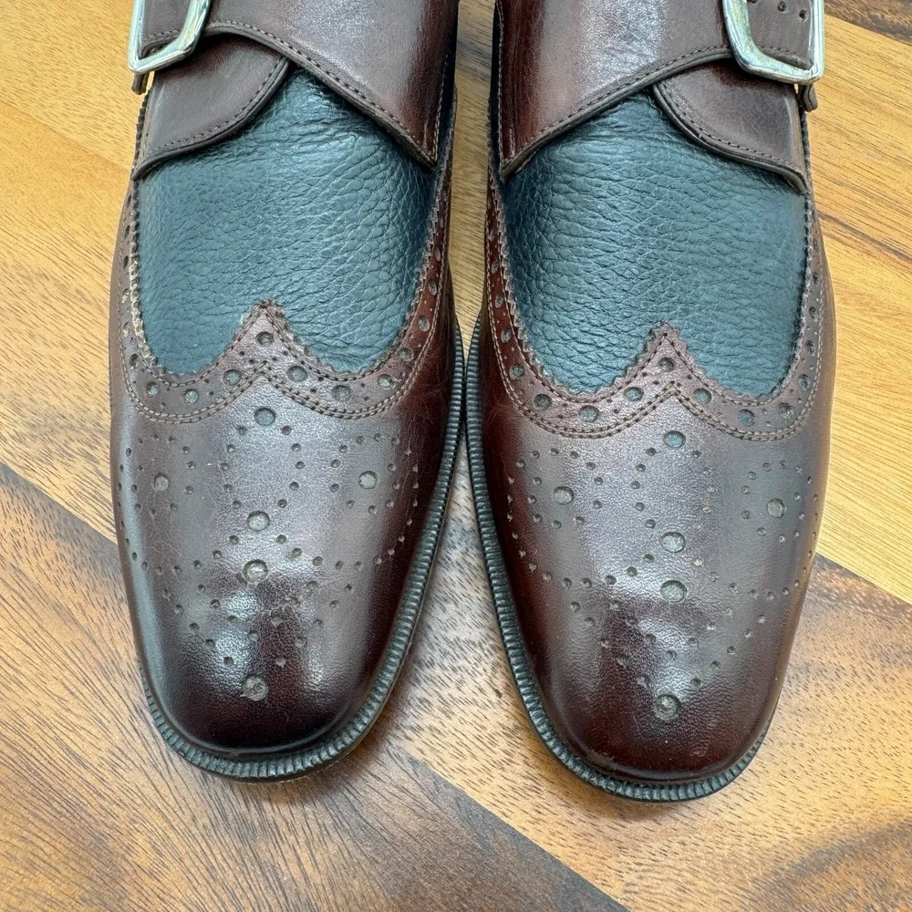 Paul‎ Fredrick Mens Sz 8 M Brown Two Tone Single Buckle Monk Strap Dress Shoes